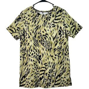 Vtg Solitaire By Sharon Anthony Animal Print Tunic Top Womens S Black Green